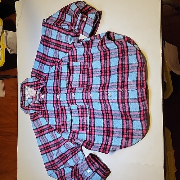 Fuchsia & Blue High Low Flannel Shacket Size L - Picture 2 of 10